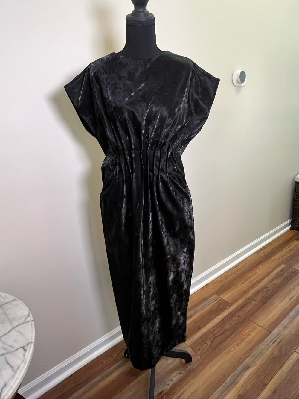 Ina Black  Midi Dress with Gathered Waist.